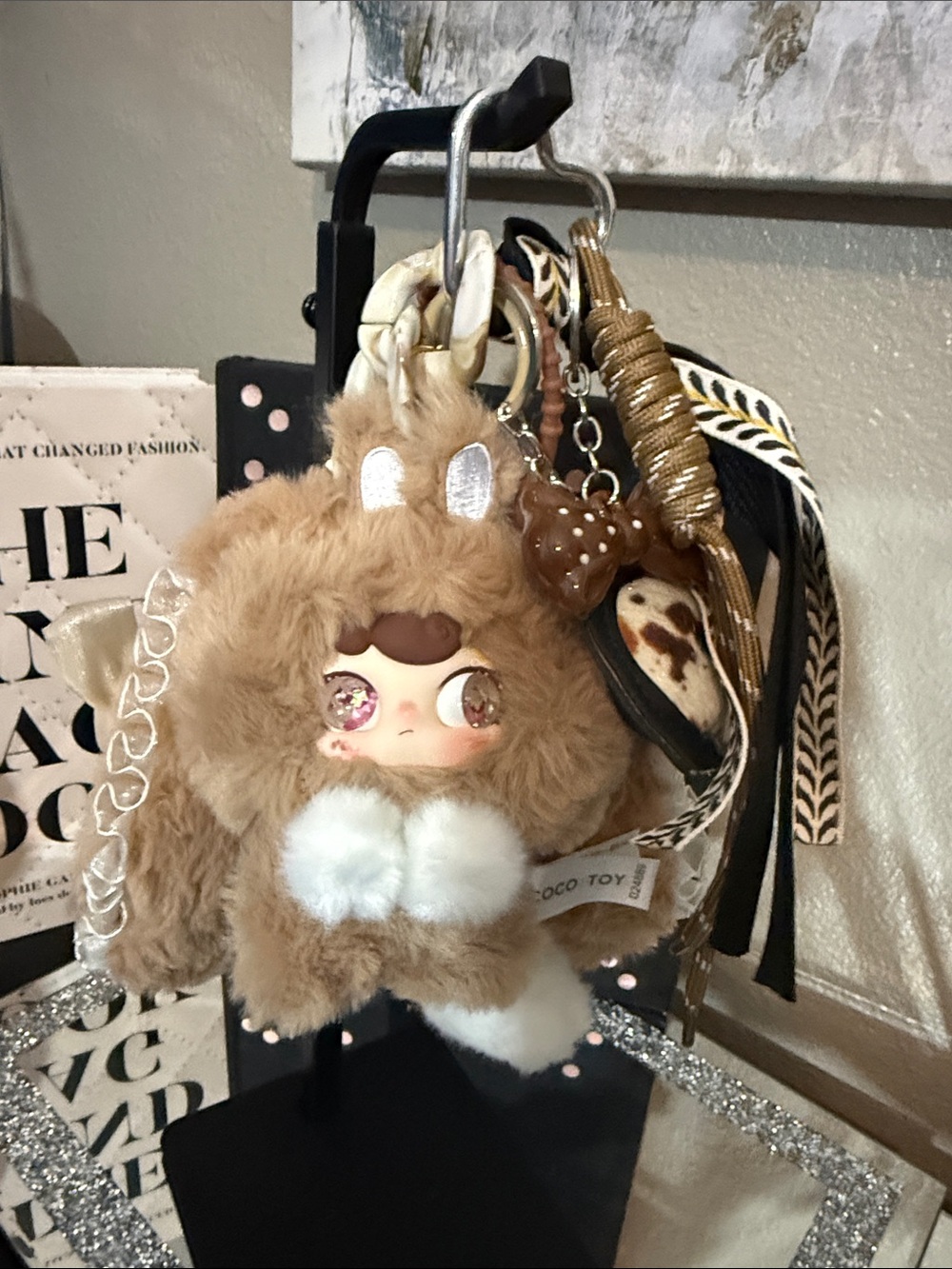 Source Unknown Plush Brown Bunny Keychain with White Accents